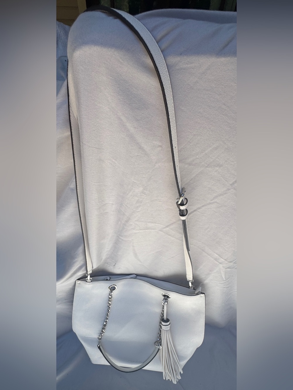 Calvin Klein Imitation Tote bag with Tasswl Women's Cream Leather